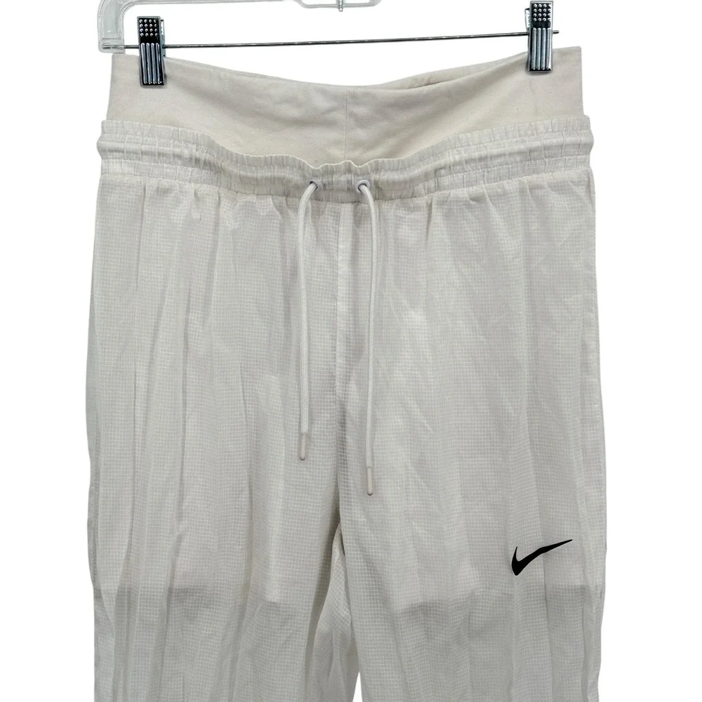 Nike indio Woven Tech Mesh Pant Women SZ M White Parachute Jogger Activewear Gym